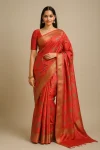Red Tussar Jamdani Saree with Floral Buta and Zari Paisley Pallu