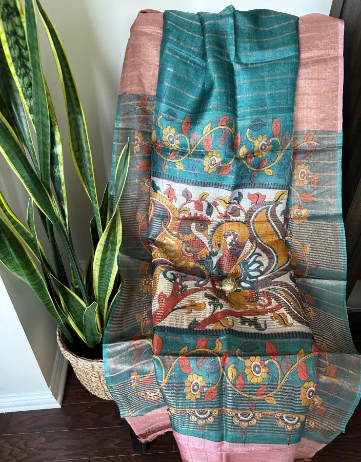 Traditional Teal Parsi Bullian Saree with Multicolor Embroidered Peacock Motifs Traditional Teal Parsi Bullian Saree with Multicolor Embroidered Peacock Motifs