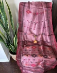 Rose Maroon Nobokothi Saree with Black & Red Geometric Tribal Motifs