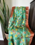 Hand-Painted Parsi Bullian Saree with Swan & Floral Motifs