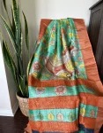 Hand-Painted Parsi Bullian Saree with Swan & Floral Motifs