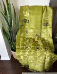 Olive Green Matka Silk Saree with Floral Weave