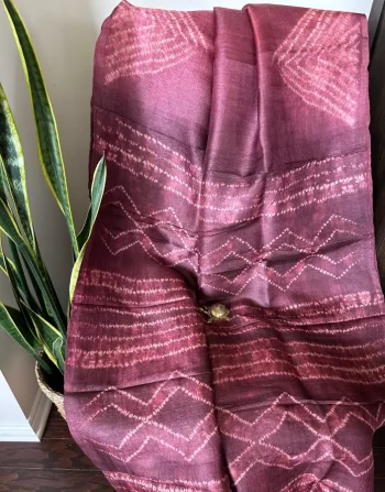 Maroon Tussar Silk Saree with Tie-Dye Pattern