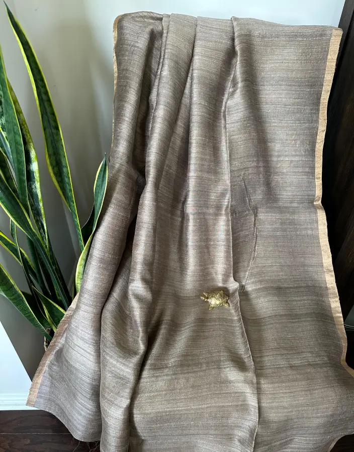 Classic Brown Handwoven Matka Silk Saree with Minimal Zari Border Classic Brown Handwoven Matka Silk Saree with Minimal Zari Border