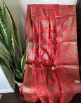 Red Tussar Jamdani Saree with Floral Buta and Zari Paisley Pallu