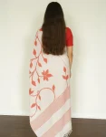 White Handwoven Cotton Saree with Red Floral Thread Embroidery