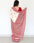 Traditional Red & Off-White Cotton Saree with Bengal Weave Motifs