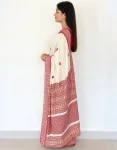 Traditional Red & Off-White Cotton Saree with Bengal Weave Motifs