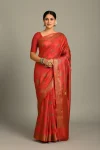Red Tussar Jamdani Saree with Floral Buta and Zari Paisley Pallu