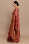 Red Tussar Jamdani Saree with Floral Buta and Zari Paisley Pallu