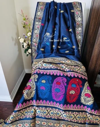 Premium Navy Blue revival Baluchari With multicolor pallu