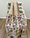 Cream Color Tussar Jamdani Saree with Bold Rose Woven Motifs
