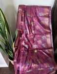 Baluchari Saree in Deep Wine with Multicolor Floral Buta & Traditional Motif Pallu