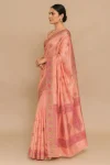 Peach Pink Baluchari Saree with Floral Zari Weave & Meenakari Border