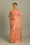 Peach Pink Baluchari Saree with Floral Zari Weave & Meenakari Border